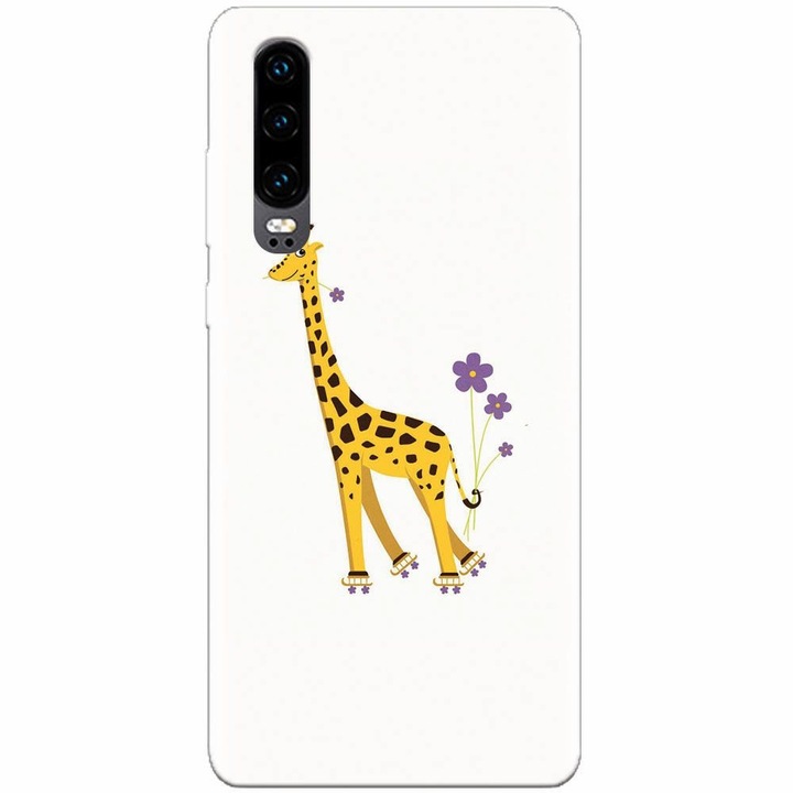 Силиконов кейс за Huawei P30, Илюстрация Жираф на ролери
