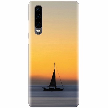 Husa silicon pentru Huawei P30, Wind Sail Boat Ocean Sunset Husa silicon pentru Huawei P30, Wind Sail Boat Ocean Sunset