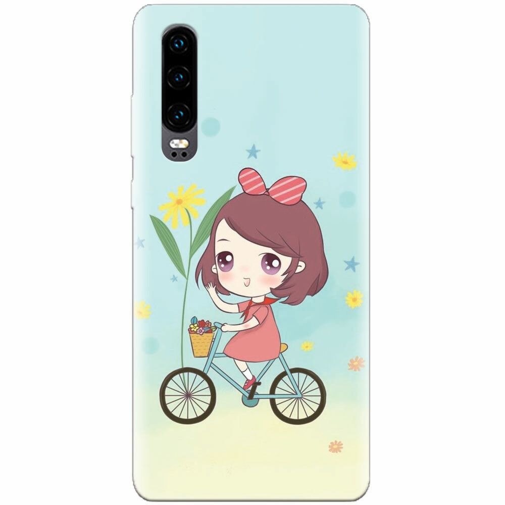 Husa silicon pentru Huawei P30, Girl And Bike