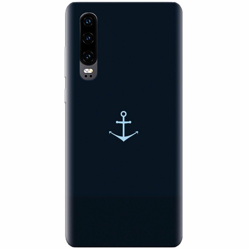 Husa silicon pentru Huawei P30, Blue Navy Anchor Illustration Flat