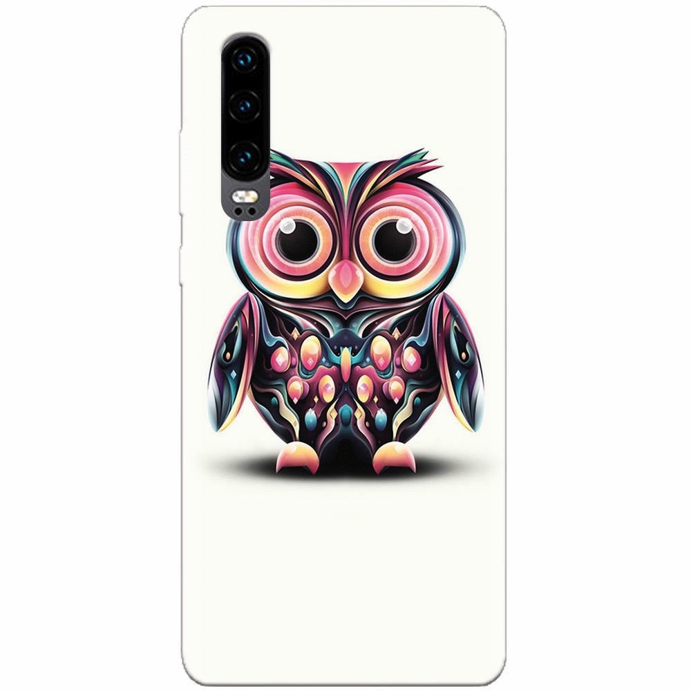 Husa silicon pentru Huawei P30, Colorful Owl Illustration