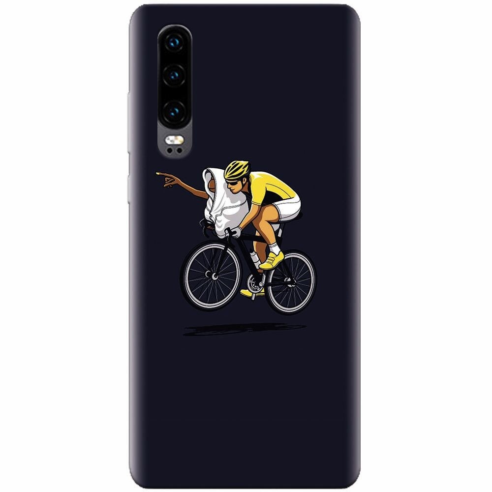 Husa silicon pentru Huawei P30, ET Riding Bike Funny Illustration