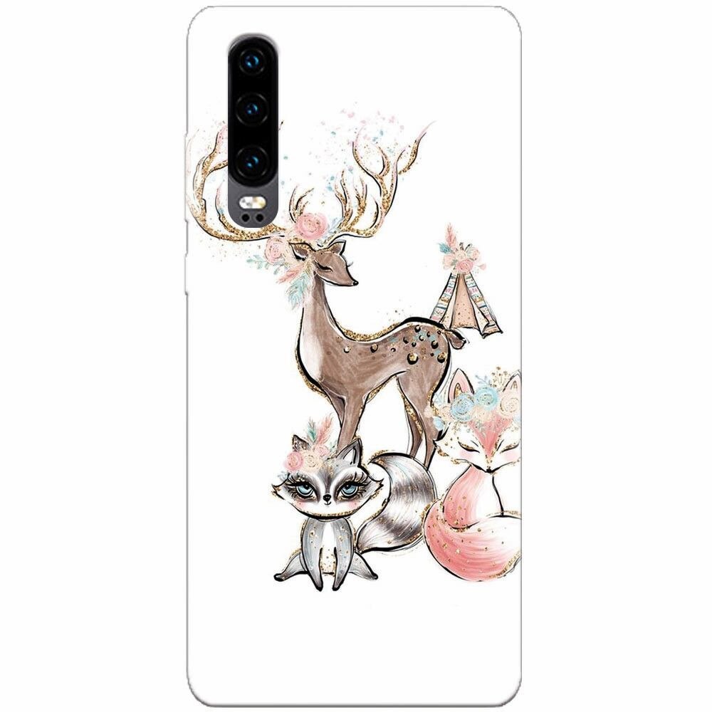 Husa silicon pentru Huawei P30, Foxs And Deer