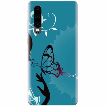 Husa silicon pentru Huawei P30, Blue Butterfly Husa silicon pentru Huawei P30, Blue Butterfly