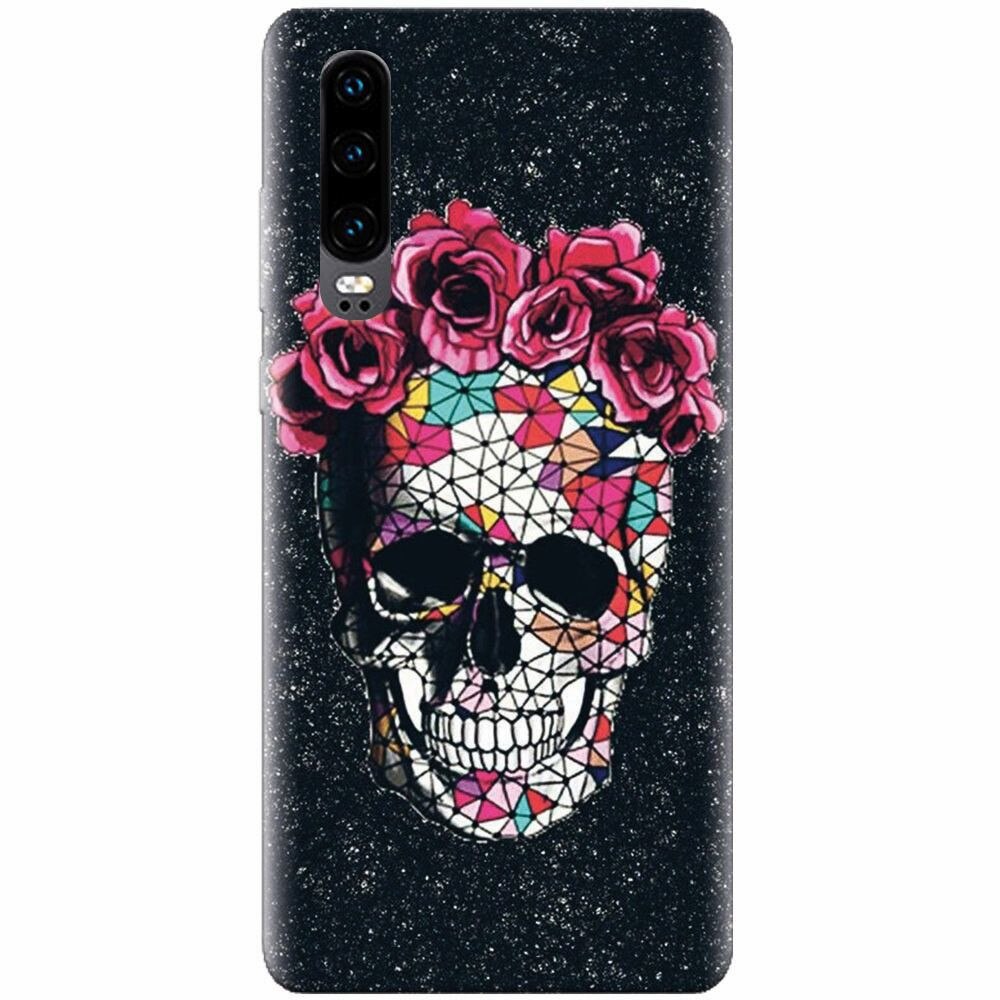 Husa silicon pentru Huawei P30, Colorful Skull Roses Space