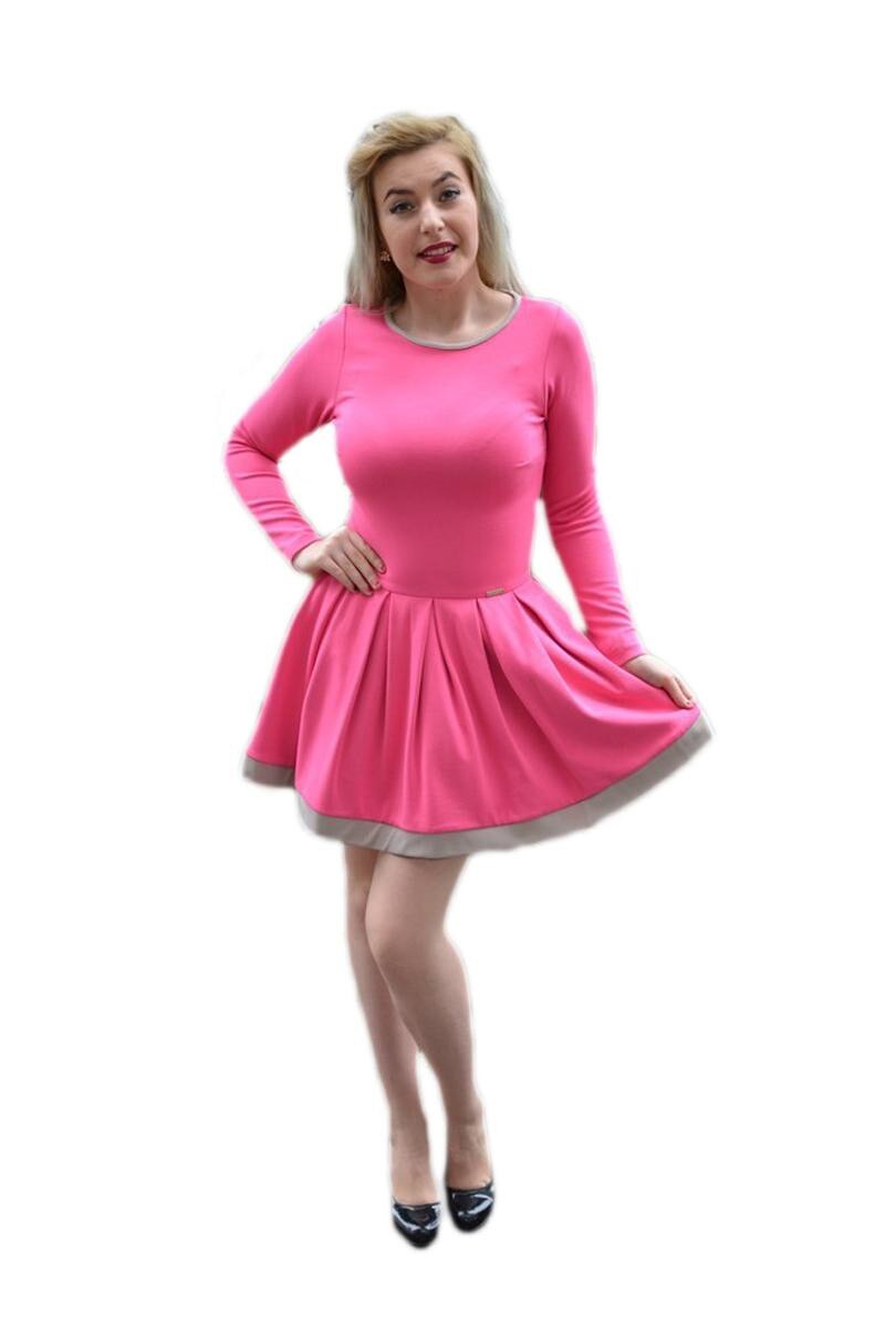 Rochie moderna, fusta in clos, roz, D&J Exclusive, Roz