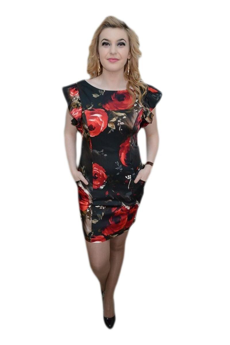 Rochie cu trandafiri, nuanta de negru, D&J Exclusive, Negra