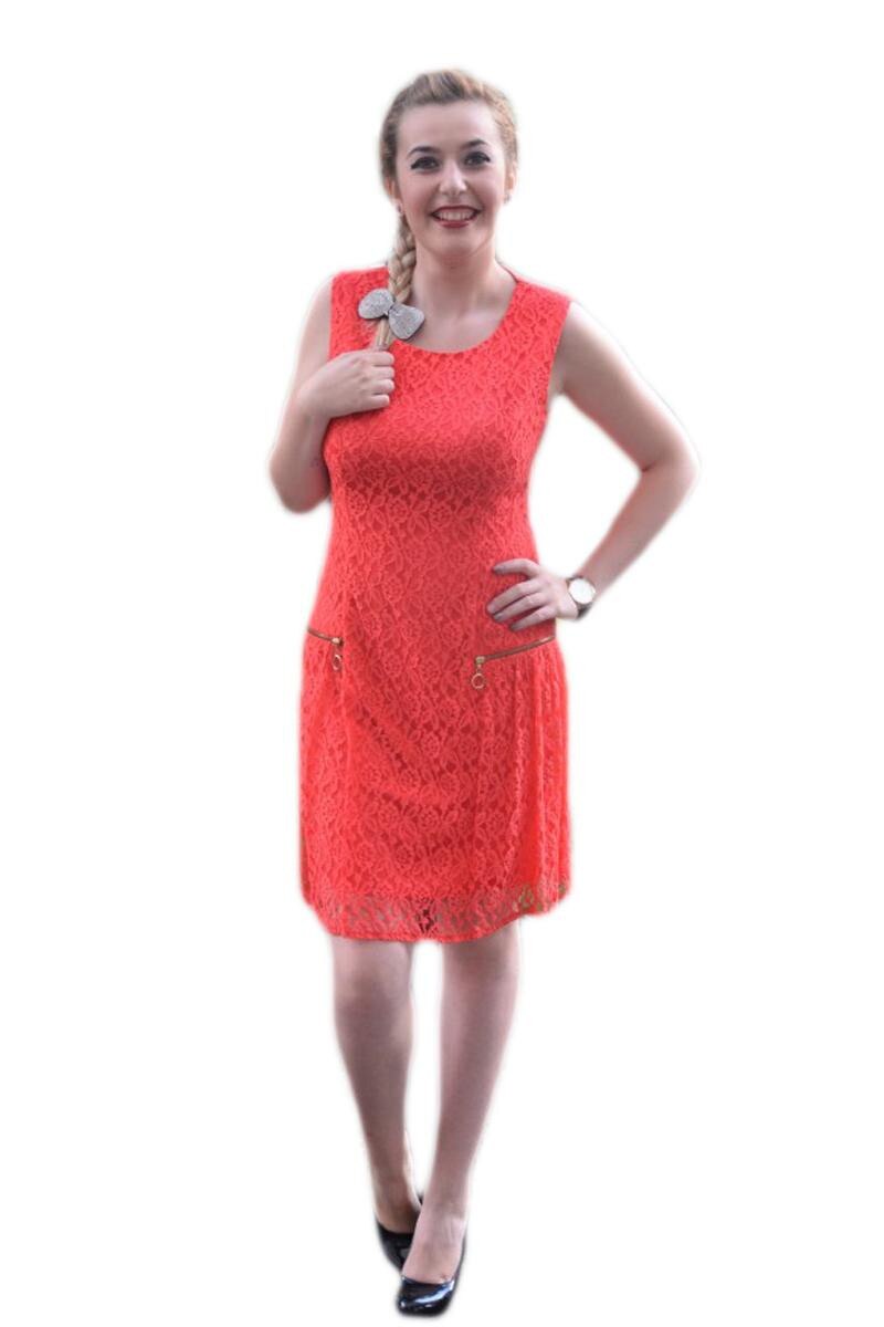 Rochie shic, din dantela, corai, D&J Exclusive, Corai