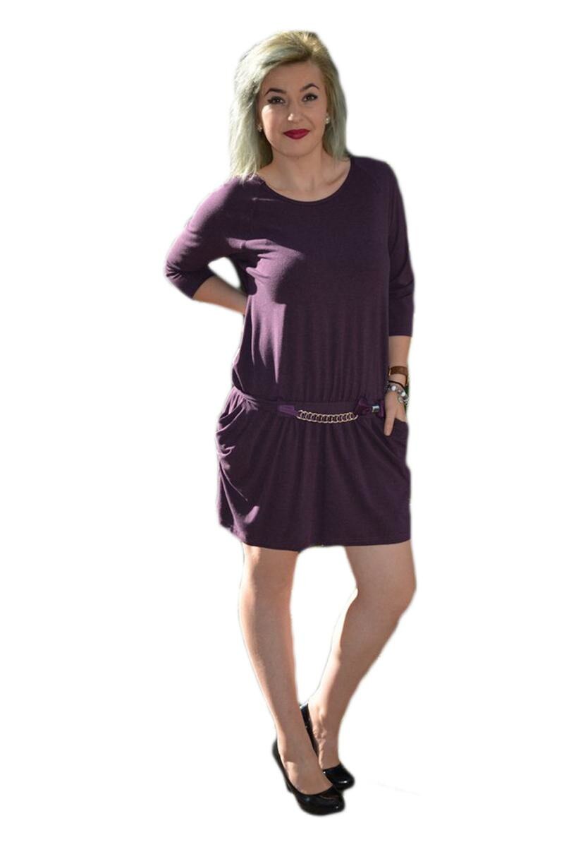 Rochie de zi, casual, cu buzunare, mov, D&J Exclusive, Mov