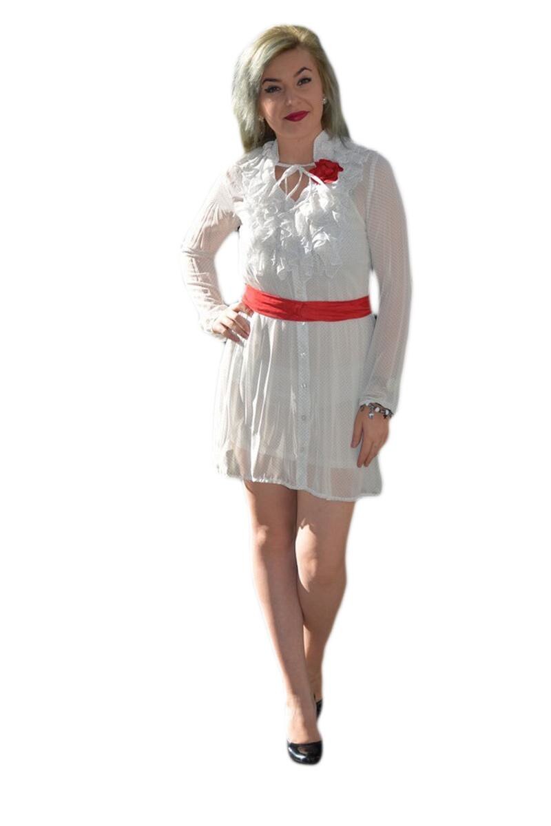 Rochie moderna, tinereasca, tip camasa, alba, D&J Exclusive, Alba