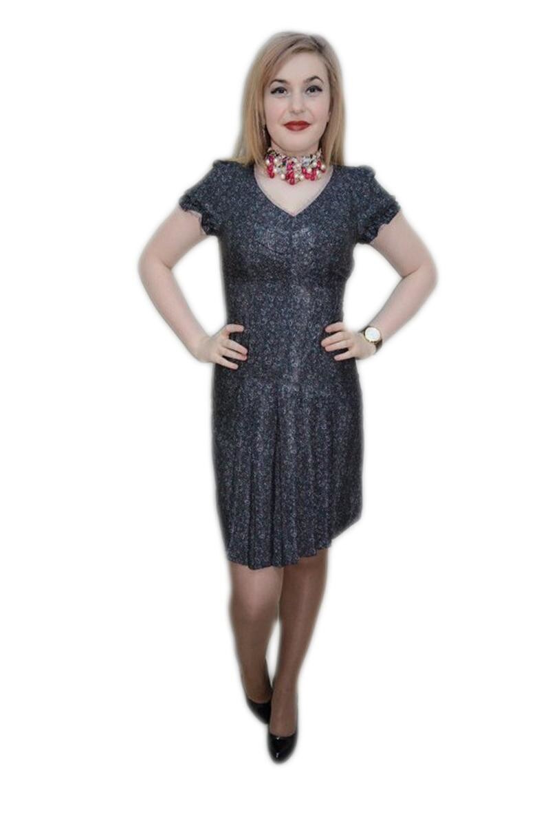 Rochie maneci scurte, decolteu in V, D&J Exclusive, Gri