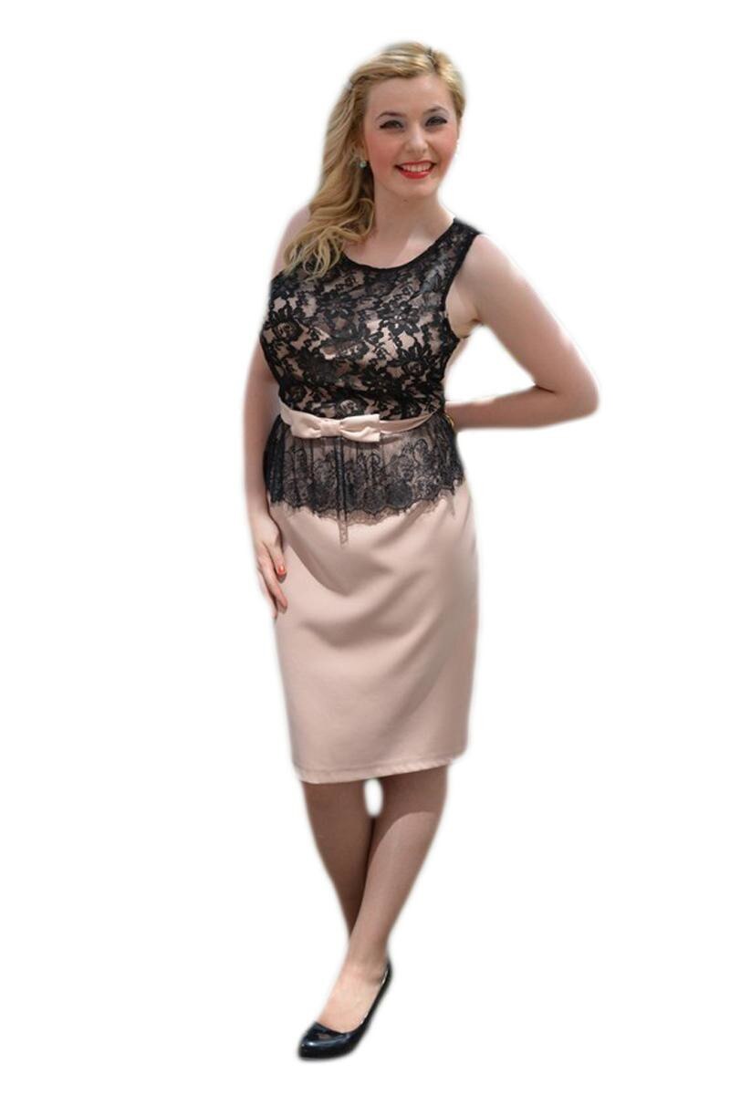 Rochie eleganta rosie cu aspect de costumas, D&J Exclusive, pudra