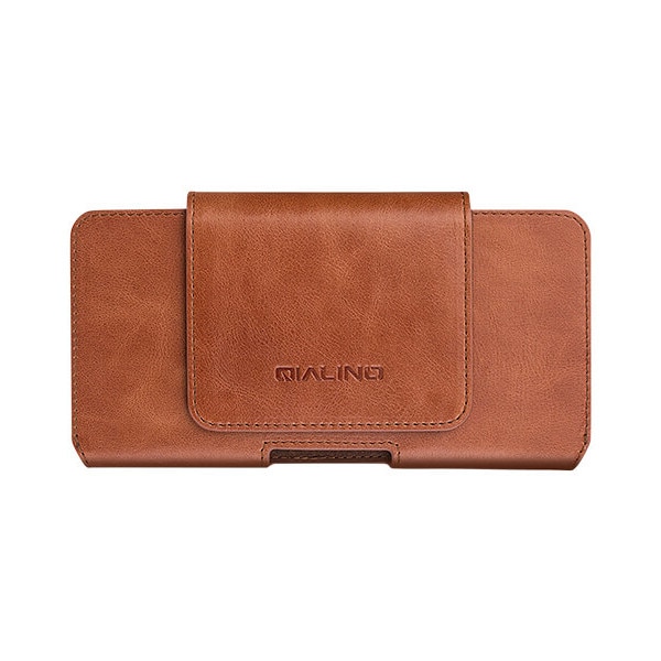 Toc dedicat iPhone 11 Pro, iPhone X / XS, Qialino, din piele naturala pentru curea, culoare Maro tabac