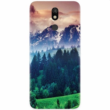 Husa silicon pentru LG K40, Forest Hills Snowy Mountains And Sunset Clouds Husa silicon pentru LG K40, Forest Hills Snowy Mountains And Sunset Clouds