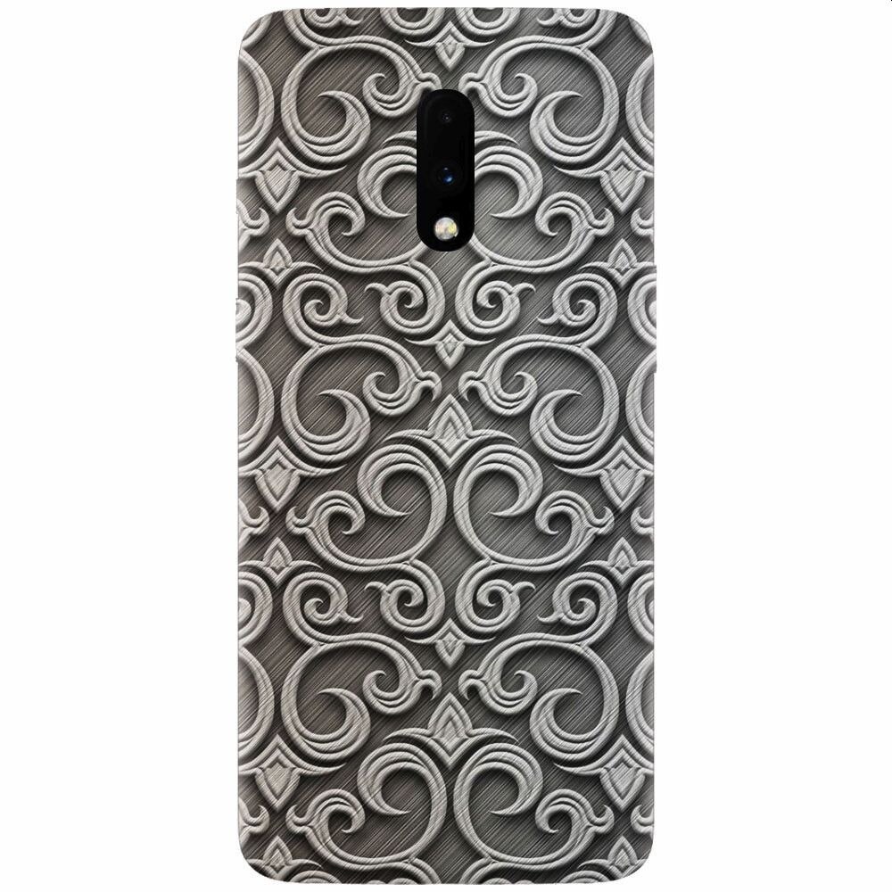 Husa silicon pentru OnePlus 7, Baroque Silver Pattern