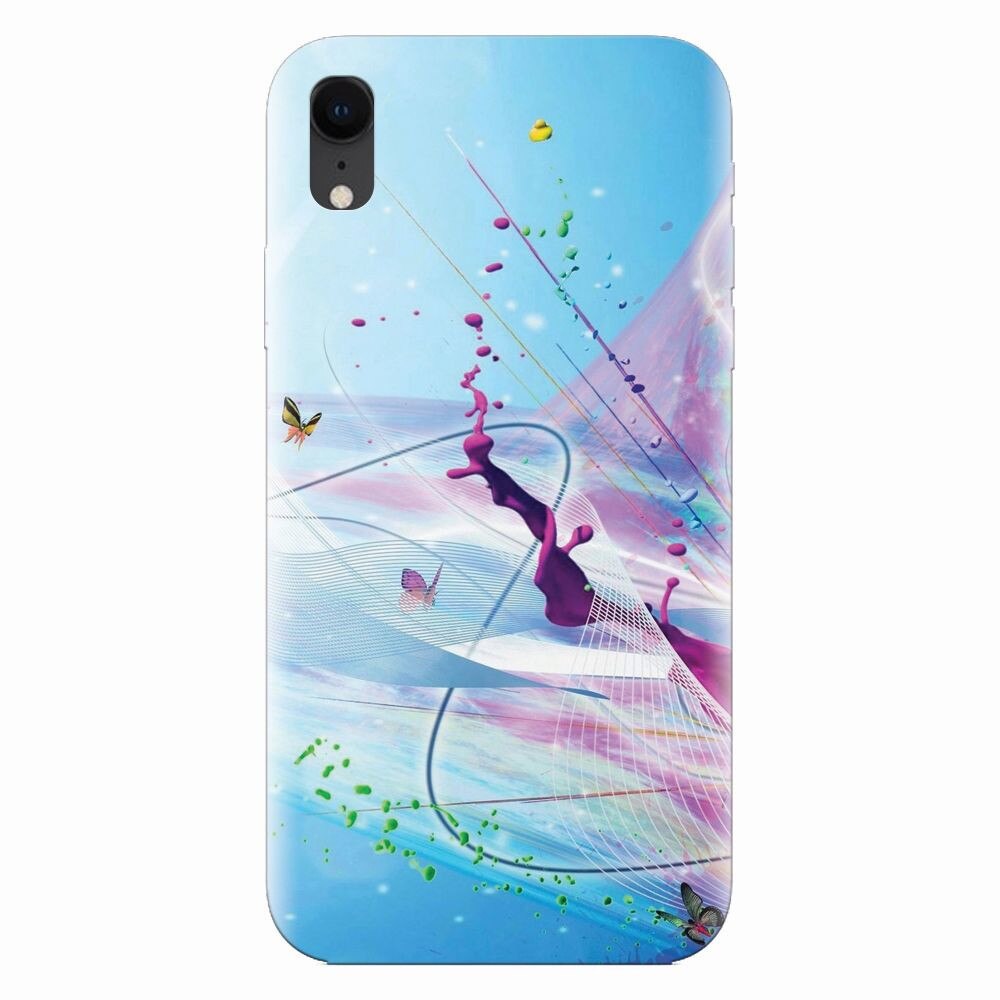 Husa silicon pentru Apple Iphone XR, Artistic Paint Splash Purple Butterflies