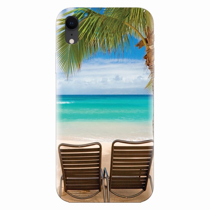 Husa silicon pentru Apple Iphone XR, Beach Chairs Palm Tree Seaside