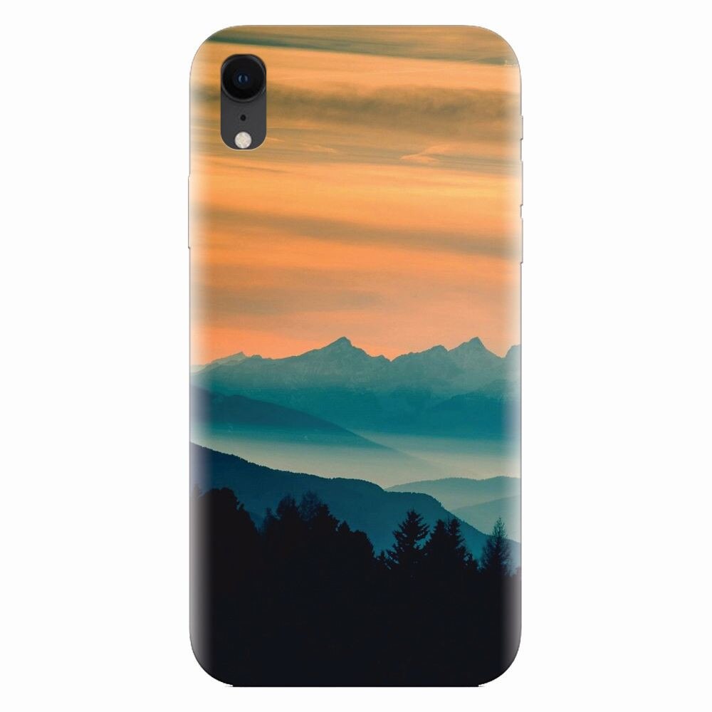 Husa silicon pentru Apple Iphone XR, Blue Mountains Orange Clouds Sunset Landscape