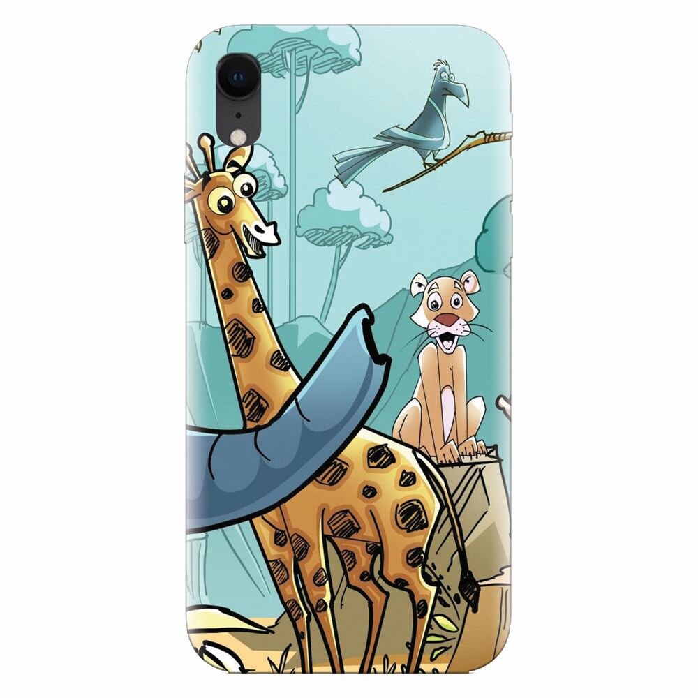 Husa silicon pentru Apple Iphone XR, Children Drawings Elephants Giraffes Lions