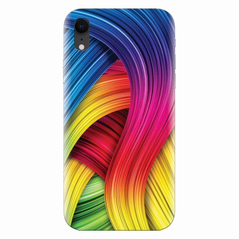 Husa silicon pentru Apple Iphone XR, Curly Colorful Rainbow Lines Illustration