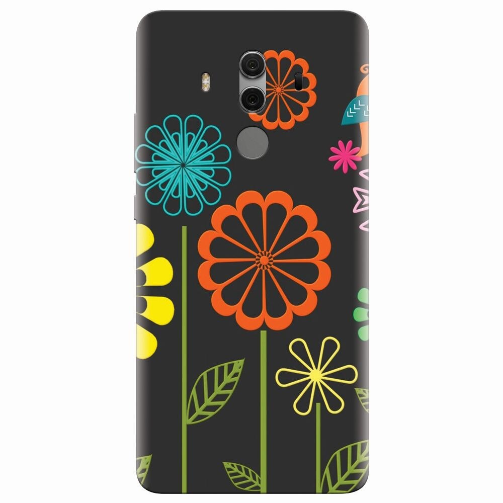 Husa silicon pentru Huawei Mate 10 Pro, Colorful Spring Birds Flowers Vectors