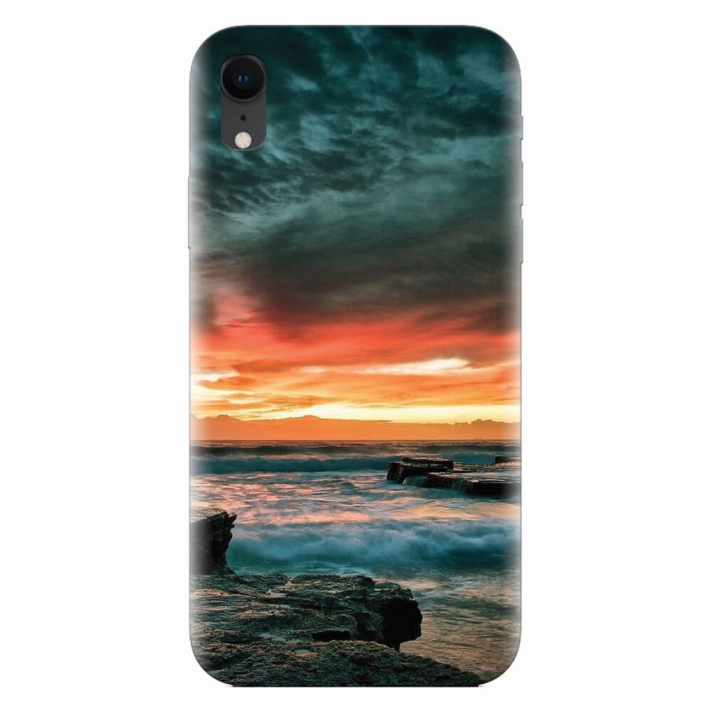 Husa silicon pentru Apple Iphone XR, Dramatic Rocky Beach Shore Sunset
