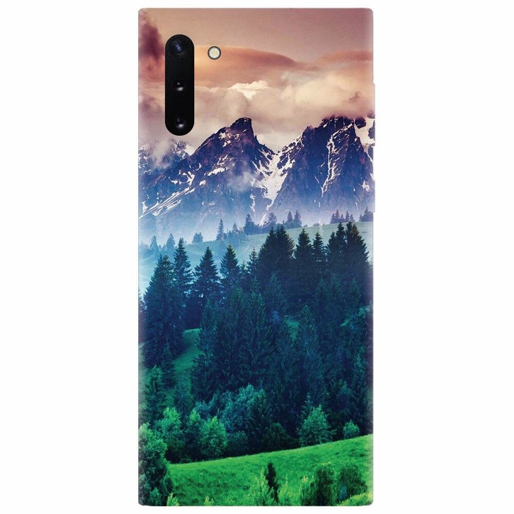 Husa silicon pentru Samsung Galaxy Note 10, Forest Hills Snowy Mountains And Sunset Clouds