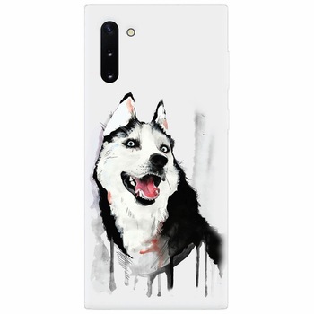 Husa silicon pentru Samsung Galaxy Note 10, Husky Dog Watercolor Illustration Husa silicon pentru Samsung Galaxy Note 10, Husky Dog Watercolor Illustration