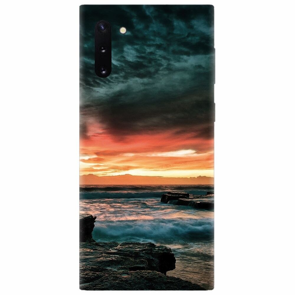 Husa silicon pentru Samsung Galaxy Note 10, Dramatic Rocky Beach Shore Sunset