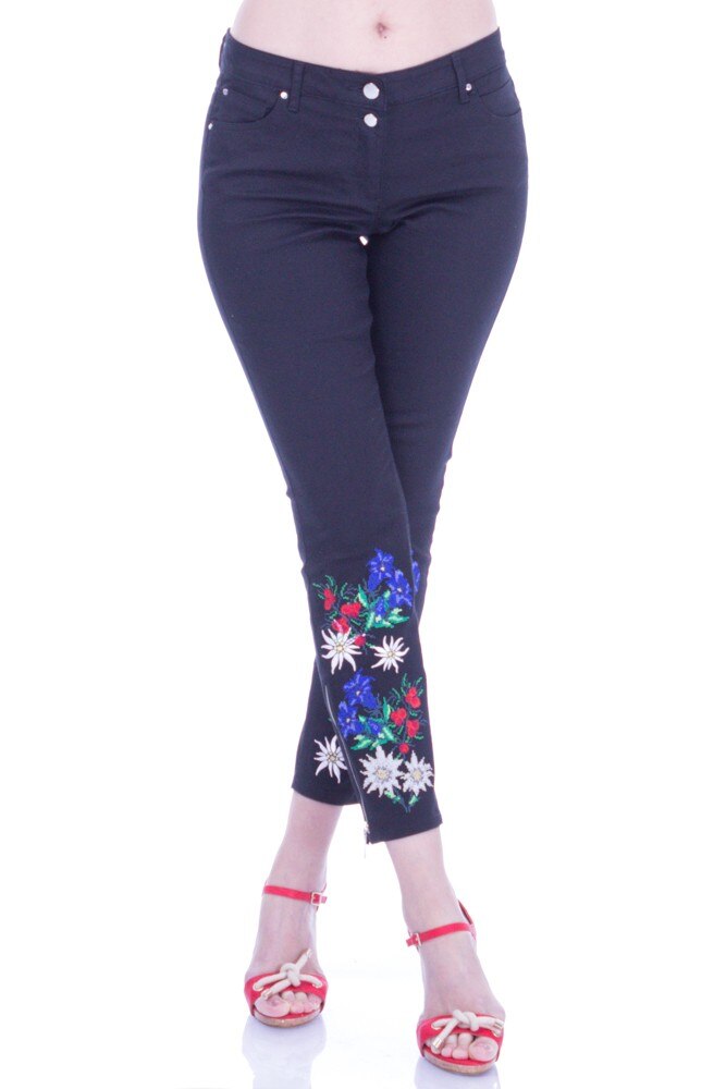 Pantalon negru denim cu broderie Liza Panait I-79E