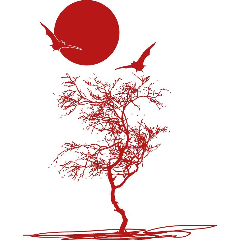 Luna si liliac - Sticker Decorativ - Rosu Cardinal - 110 x 137 cm