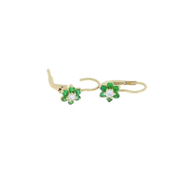 Cercei din aur 14k pentru fetite cu detaliu floral, Verde cu Alb Cercei din aur 14k pentru fetite cu detaliu floral, Verde cu Alb