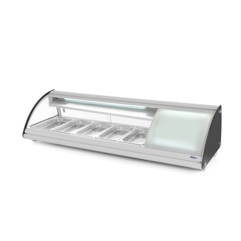 Vitrina sushi, 63 lt, pt 5 tavi GN1/3, interval temp 0-12 gr C, 160 W, geamuri glisante, corp inox, ARKTIC by Hendi, 1307x450x(H)330 mm Vitrina sushi, 63 lt, pt 5 tavi GN1/3, interval temp 0-12 gr C, 160 W, geamuri glisante, corp inox, ARKTIC by Hendi, 1307x450x(H)330 mm