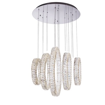 Candelabru Pendul Lumina Led Rotund, Pandantiv de cristal din sticla S, cu cinci inele pentru sufragerie, dinning, dormitor Candelabru Pendul Lumina Led Rotund, Pandantiv de cristal din sticla S, cu cinci inele pentru sufragerie, dinning, dormitor
