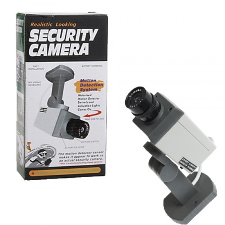 Camera de securitate falsa cu obiectiv, dioda si senzor de miscare, gri