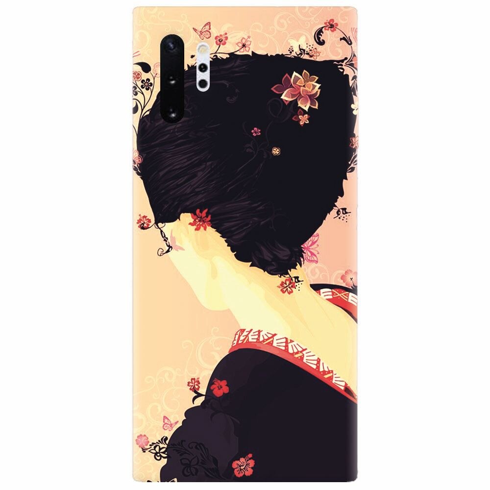 Husa silicon pentru Samsung Galaxy Note 10 Plus, Japanese Geisha Illustration Cherry Blossom