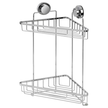 Etajera coltar baie Premium, 2 polite, otel cromat, argintiu, 23x23x42 cm Etajera coltar baie Premium, 2 polite, otel cromat, argintiu, 23x23x42 cm