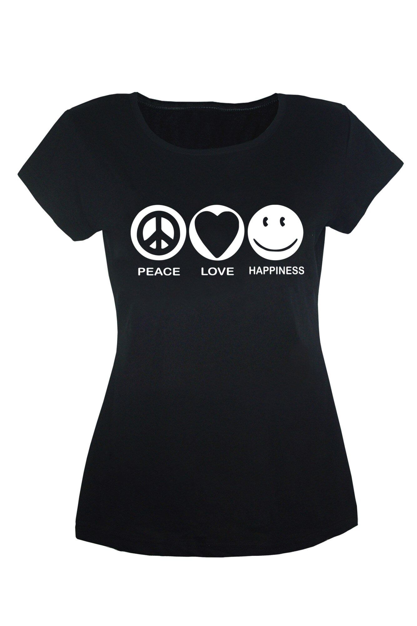 Tricou Peace Love Happiness dama, Negru