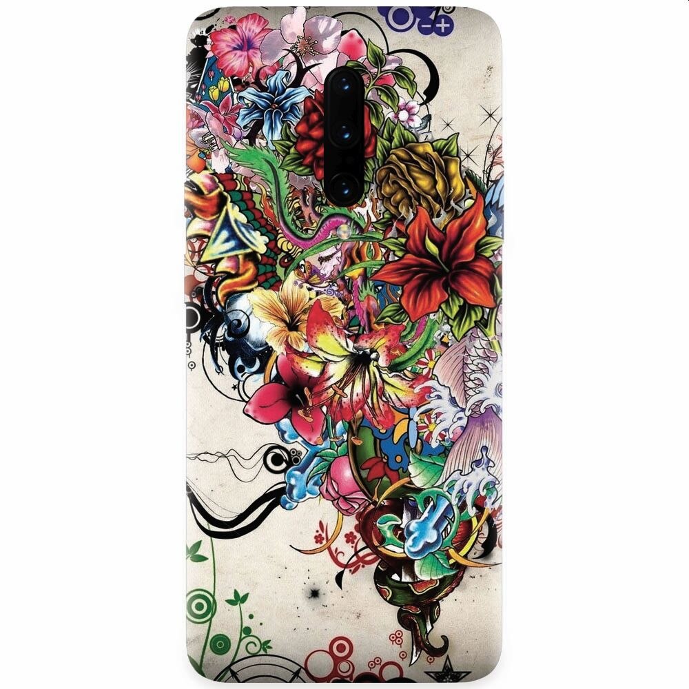 Husa silicon pentru OnePlus 7 Pro, Abstract Flowers Tattoo Illustration