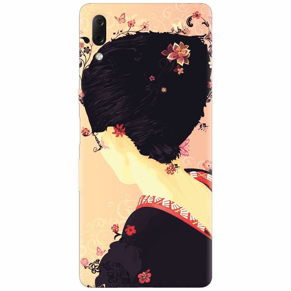 Husa silicon pentru Sony Xperia L3, Japanese Geisha Illustration Cherry Blossom