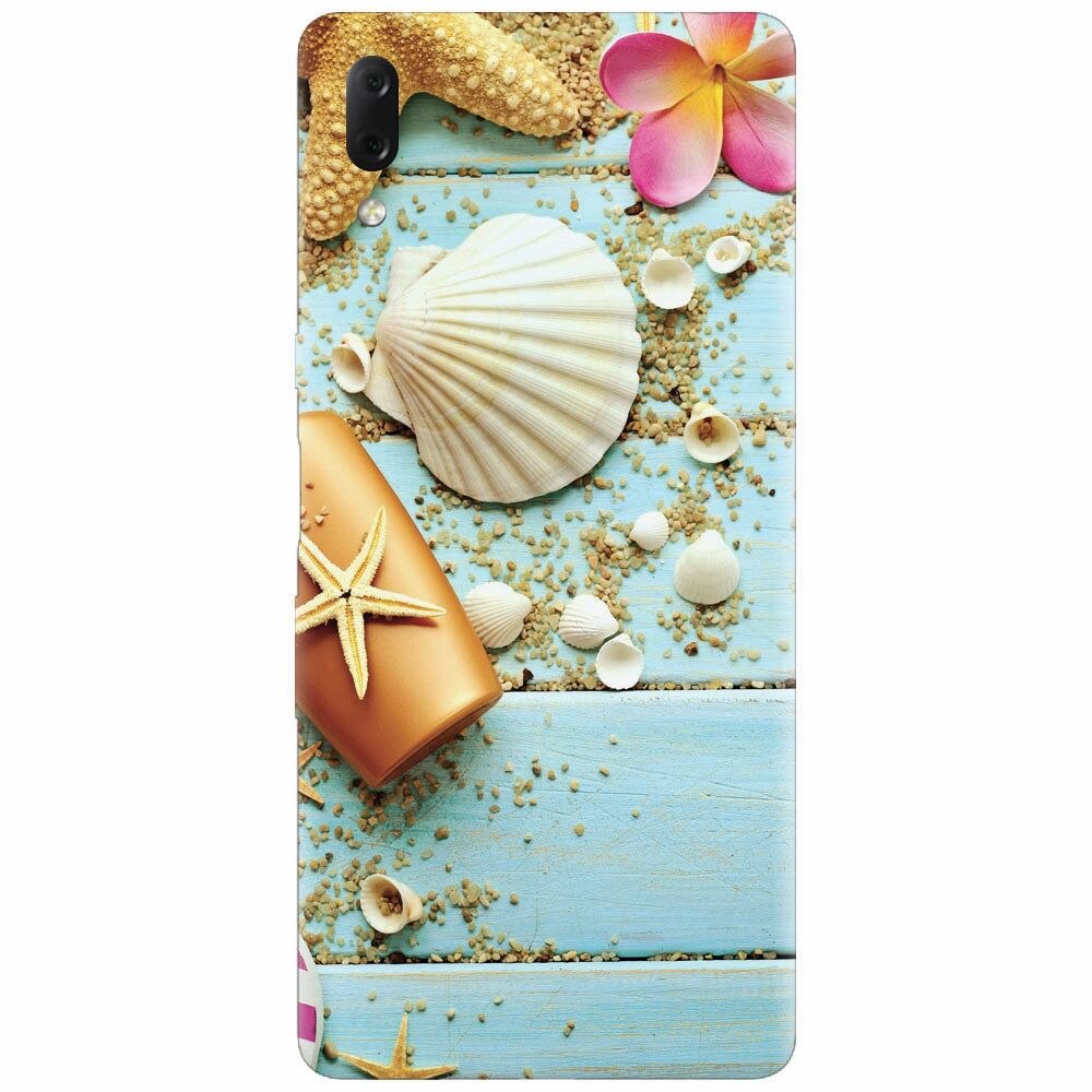 Husa silicon pentru Sony Xperia L3, Blue Wood Seashells Sea Star