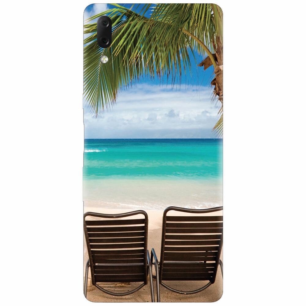 Husa silicon pentru Sony Xperia L3, Beach Chairs Palm Tree Seaside