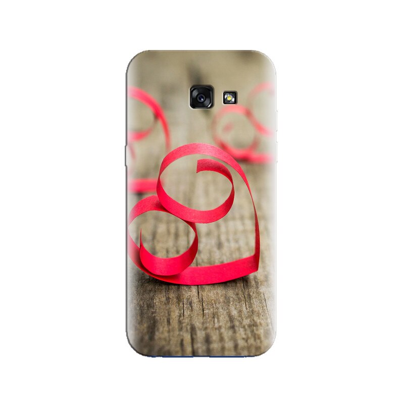 Husa Samsung A3 2017 Red Ribbon Hearts Minimalist Wood Background