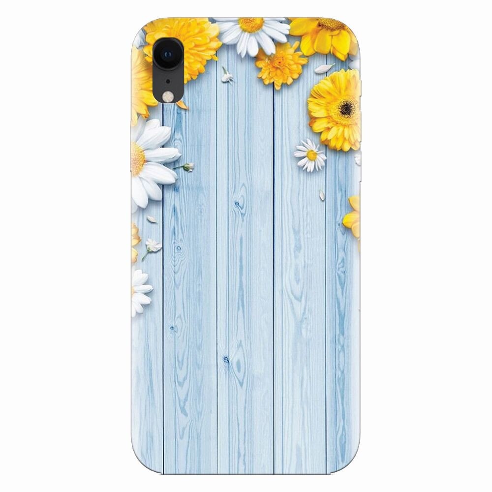 Husa silicon pentru Apple Iphone XR, Sunflower On Blue Wood