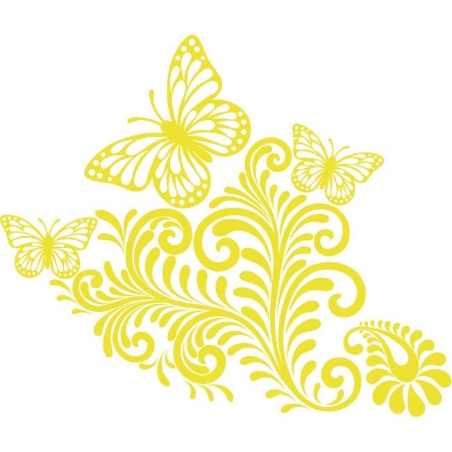 Fluturi si frunze - Sticker Decorativ - Lemon - 130 x 110 cm