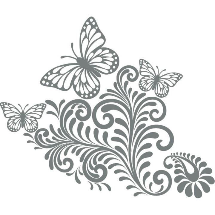 Fluturi si frunze - Sticker Decorativ - Gri Metal - 130 x 110 cm