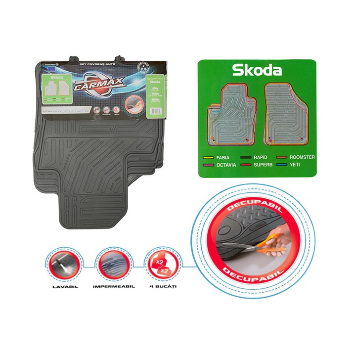 Set covorase auto Skoda Octavia, Fabia, Roomster, Rapid, Super, Yeti 4 buc