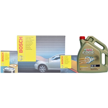Pachet filtre revizie VW PASSAT 1.9 TDI, 105 CP, (03.2005-11.2008) filtre Bosch, ulei Castrol Pachet filtre revizie VW PASSAT 1.9 TDI, 105 CP, (03.2005-11.2008) filtre Bosch, ulei Castrol