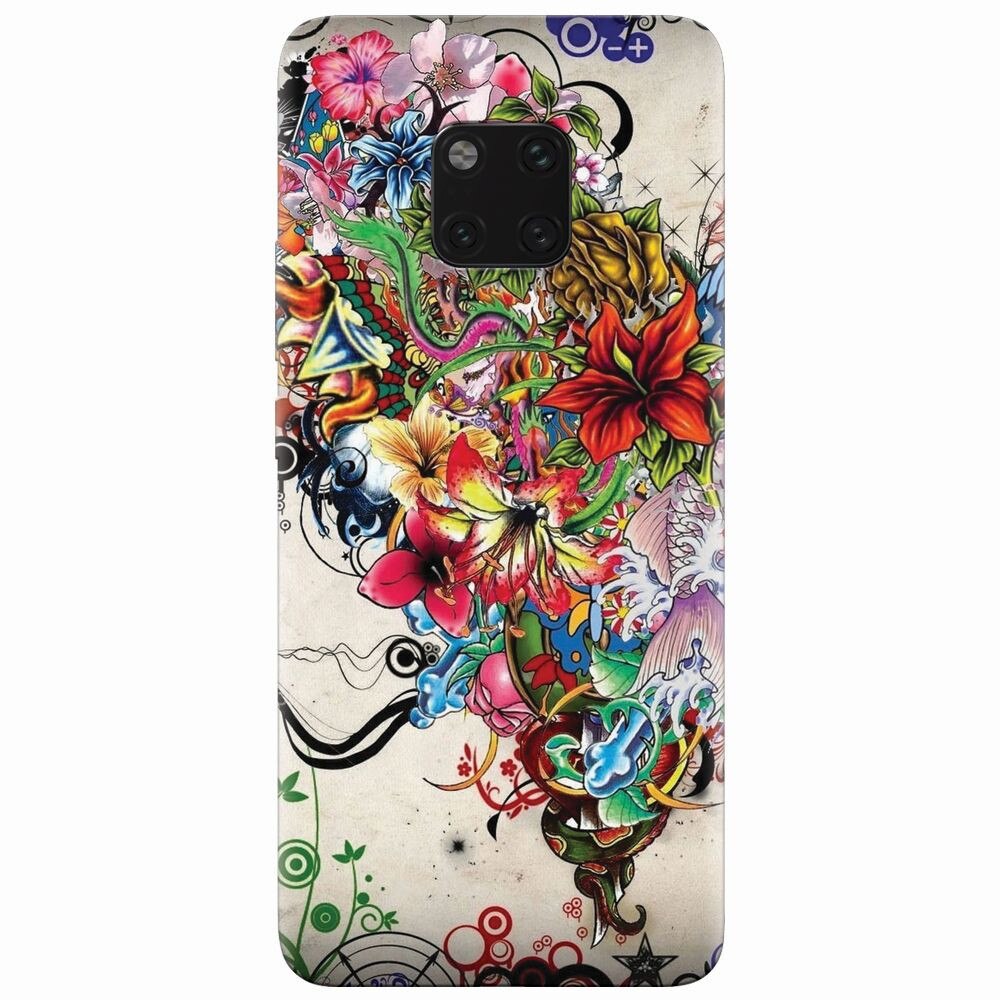 Husa silicon pentru Huawei Mate 20 Pro, Abstract Flowers Tattoo Illustration