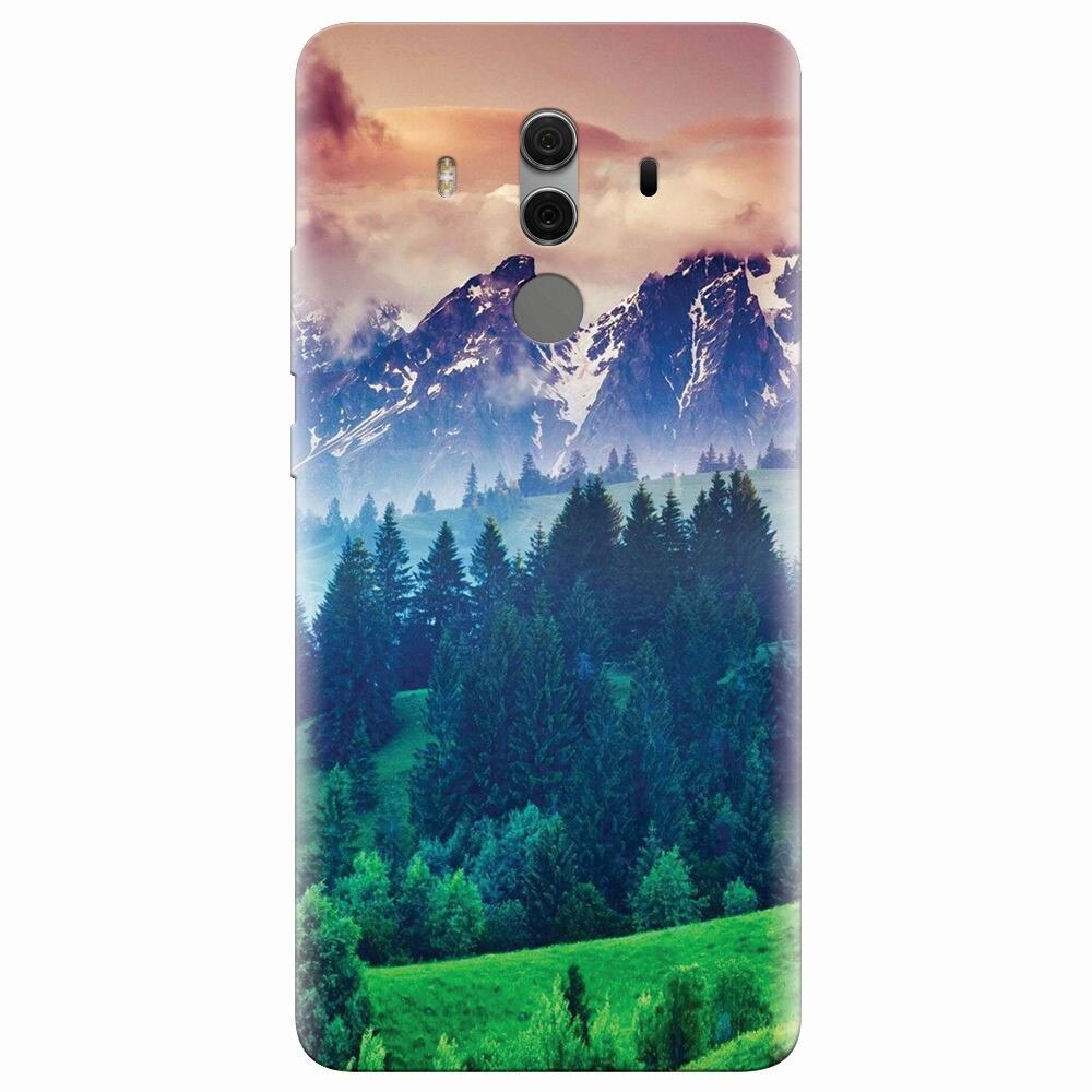 Husa silicon pentru Huawei Mate 10 Pro, Forest Hills Snowy Mountains And Sunset Clouds